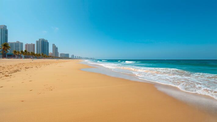 Da Nang Golden Mile beach with turquoise water and modern skyline