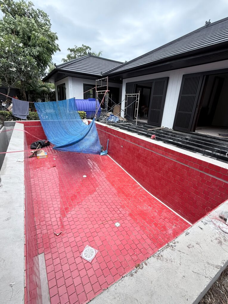 Kitchen and lounge installation progress at Little Japan, Darryn Lyons' house build in Koh Samui